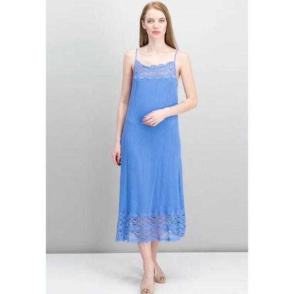 NWT FREE PEOPLE Sky Blue Abbie Crochet Slip Dress - Picture 2 of 4